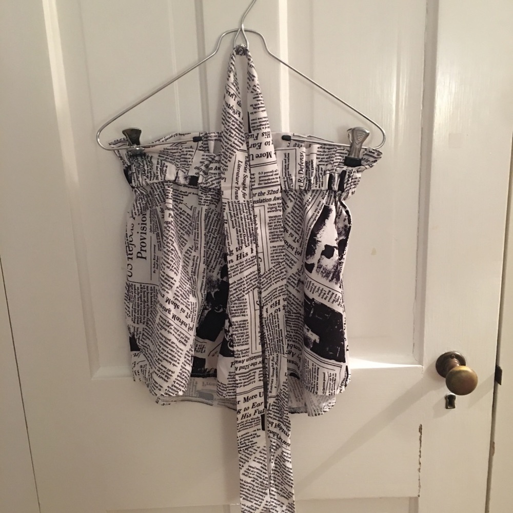 Newspaper print paper bag shorts